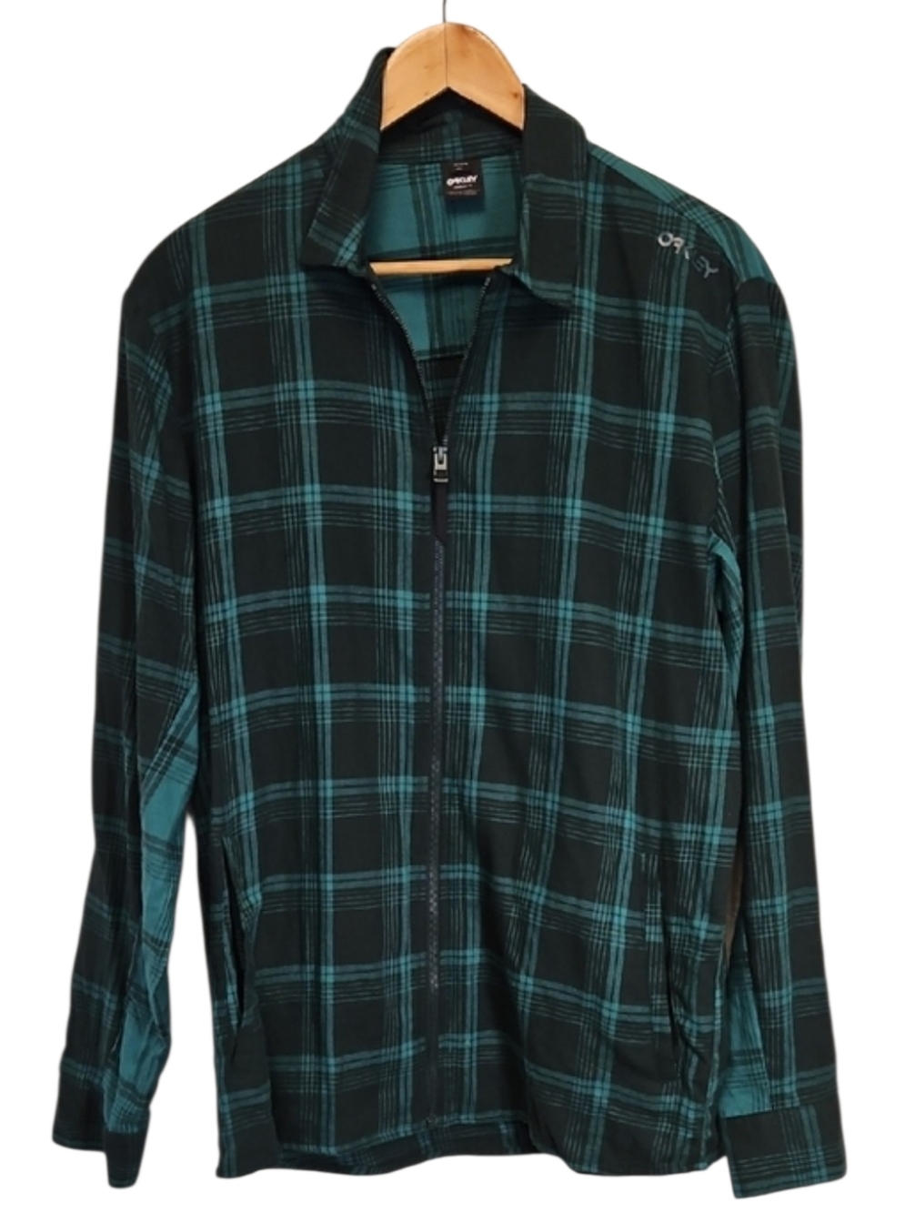 Oakley Blue/Green Front Zip Lightweight Jacket, Size Medium